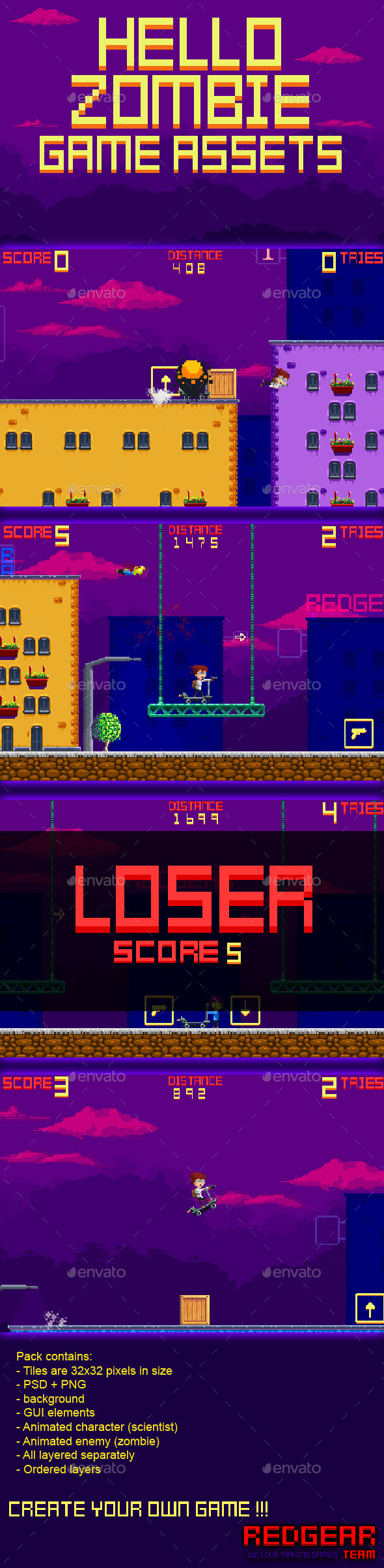 Hello Zombie Pixel Art Assets - Game Kits Game Assets