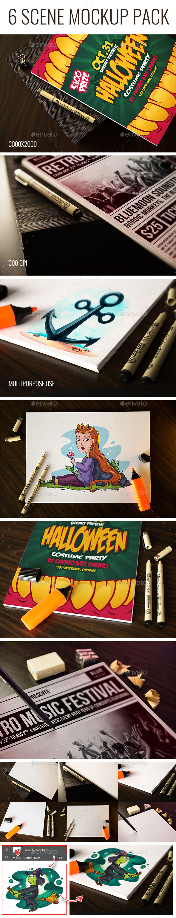 6 Scene Sketch Mockup - Print Product Mock-Ups