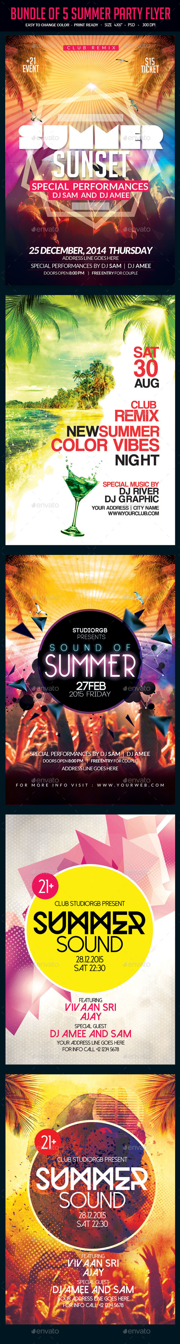 Bundle of 5 Summer Party Flyer - Clubs & Parties Events