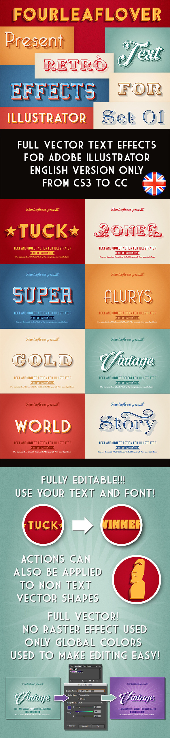 Illustrator Vintage Vector Text Effects Actions - Actions Illustrator