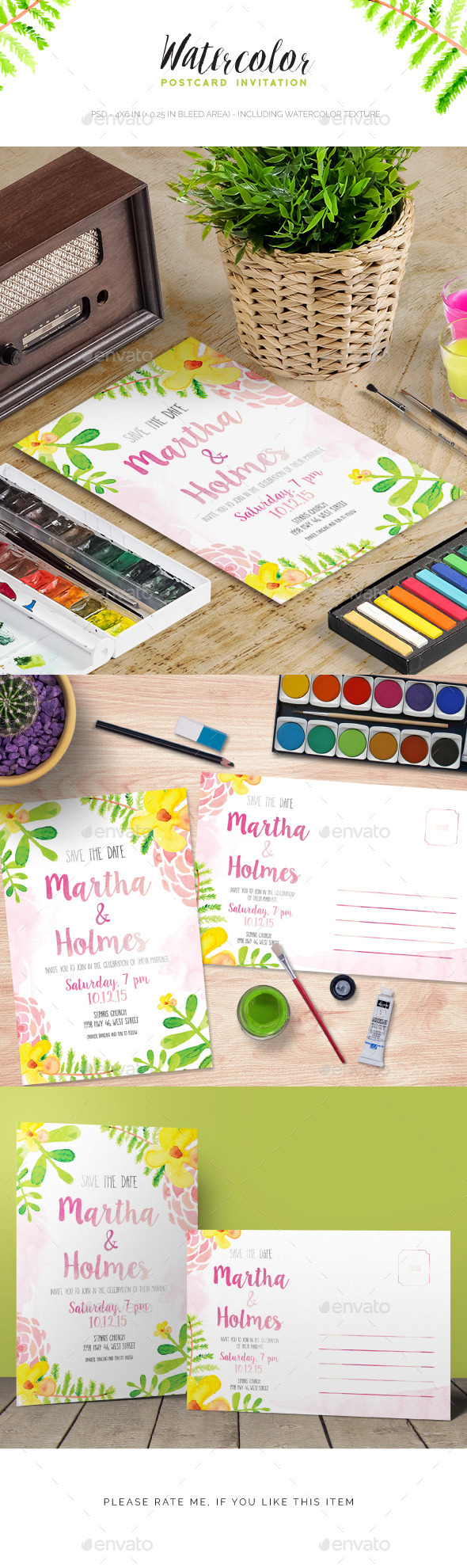 Watercolor Postcard Invitation - Invitations Cards & Invites