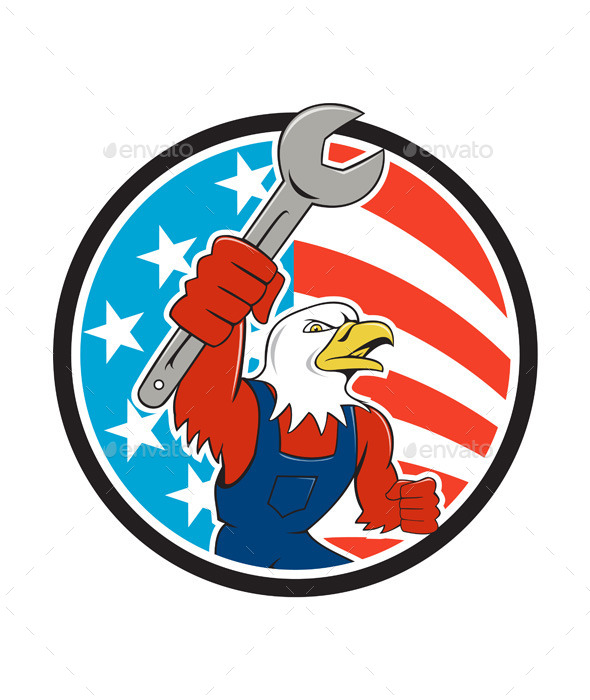 American Bald Eagle Mechanic Circle USA - Animals Characters