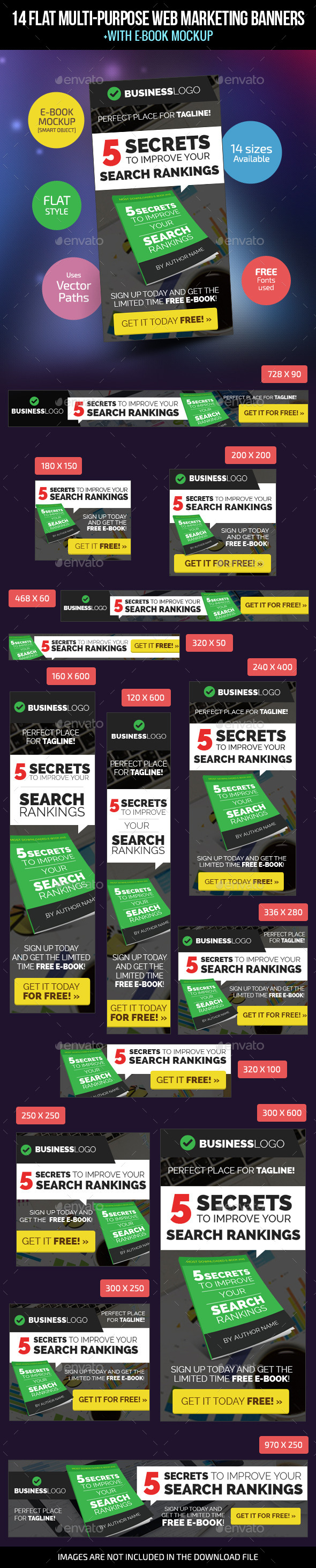 14 Flat Multi-Purpose Web Marketing Banners - Banners & Ads Web Elements