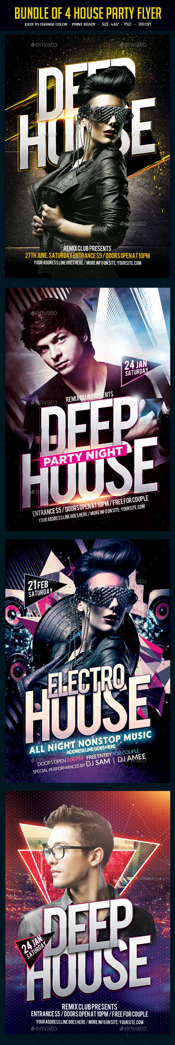 Bundle of 4 House Party Flyers - Clubs & Parties Events