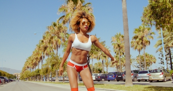 Retro Stylized Sexy Girl On Roller Skates alt