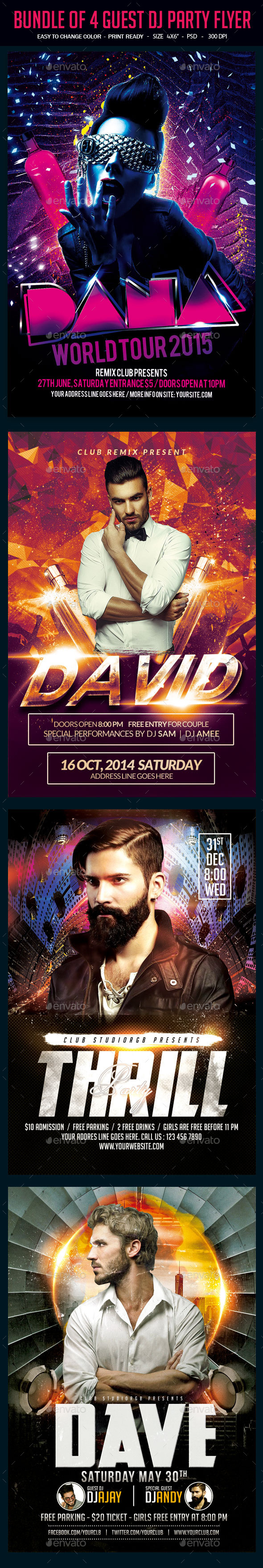 Bundle of 4 Guest Dj Flyers - Clubs & Parties Events
