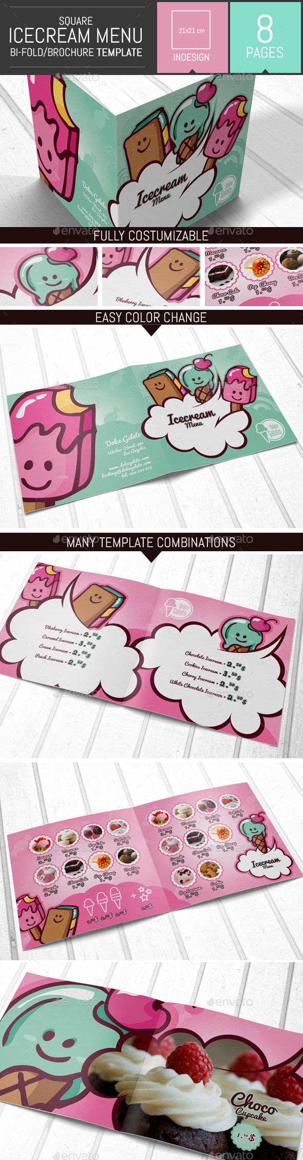 Illustrations Ice cream Brochure Menu Template - Food Menus Print Templates