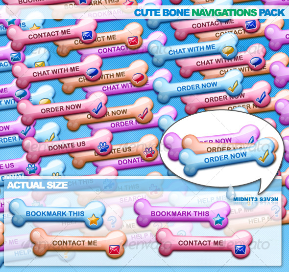 Cute Bone Navigations Pack - Buttons Web Elements