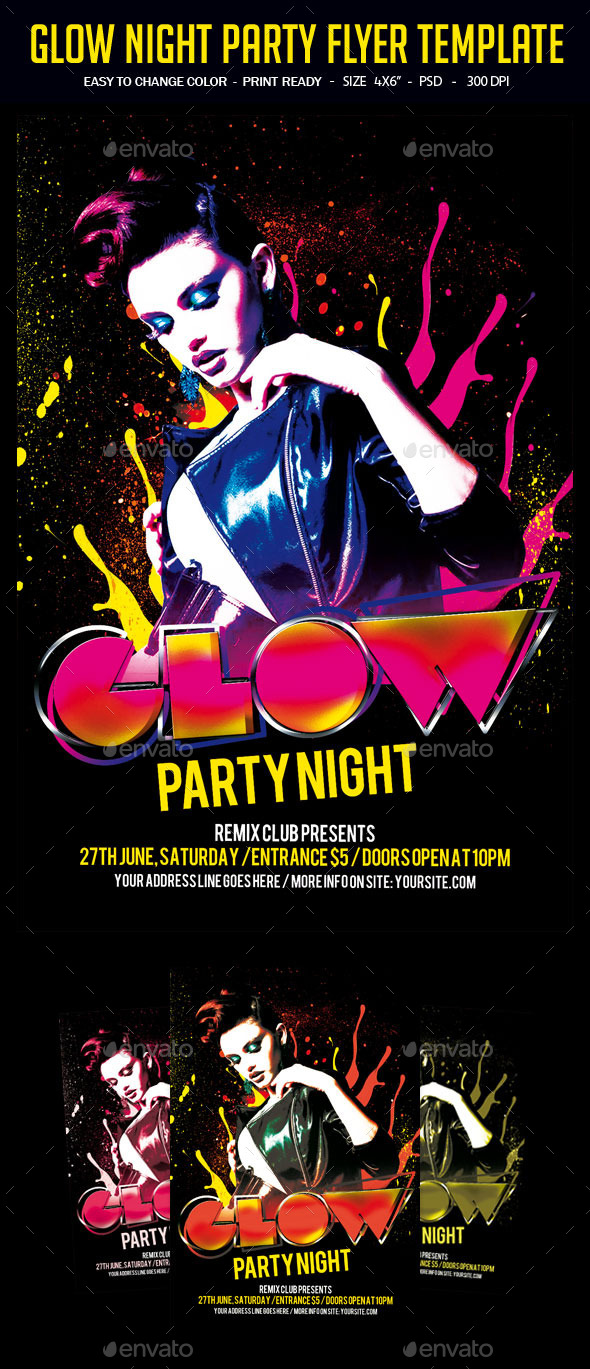 Glow Night Party Flyer Template - Clubs & Parties Events