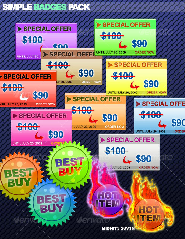 Simple Badges Pack #1 - Miscellaneous Web Elements