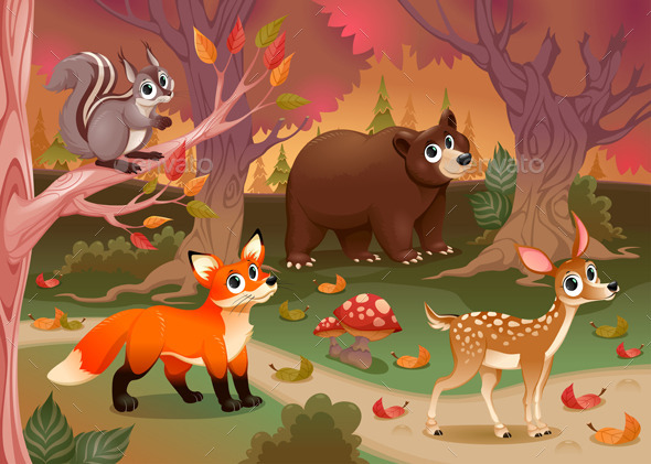 Funny Animals in the Wood - Animals Characters