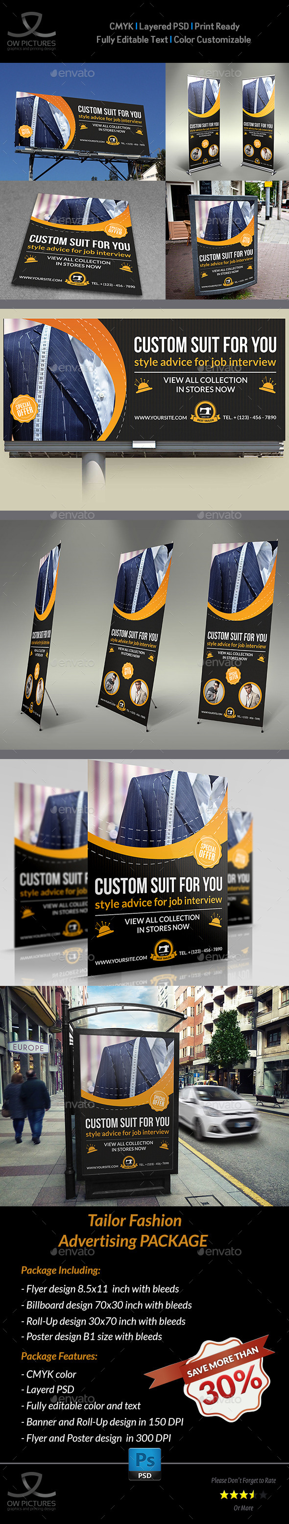 Tailor Fashion Advertising Bundle - Signage Print Templates
