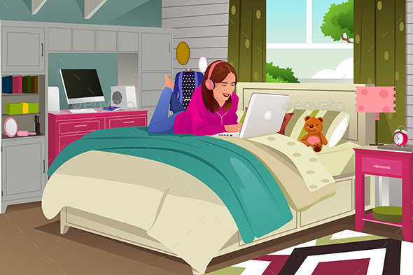 Teenage Girl Listening to Music - People Characters