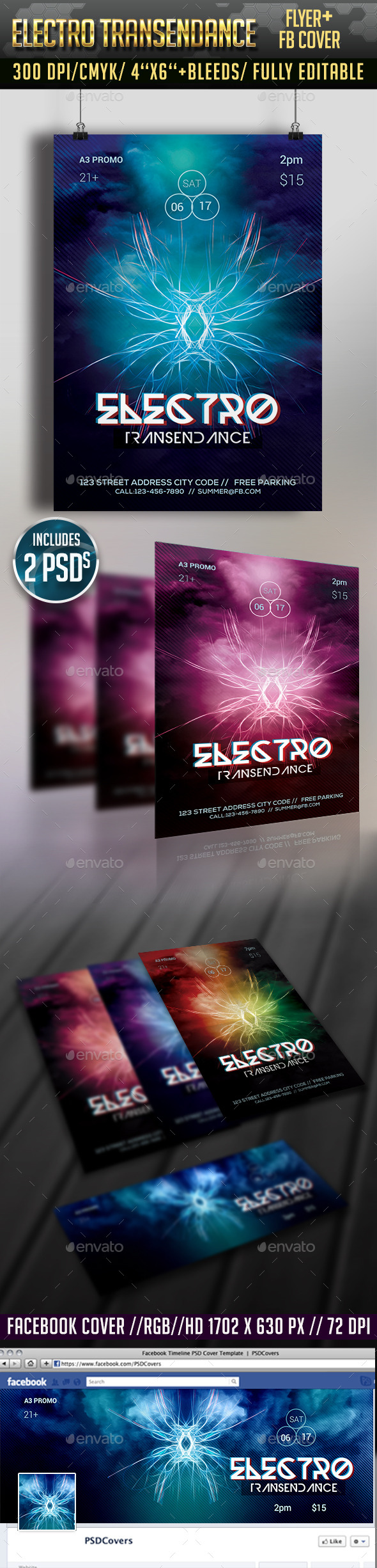 Electro Transendance Flyer + Facebook Cover - Flyers Print Templates