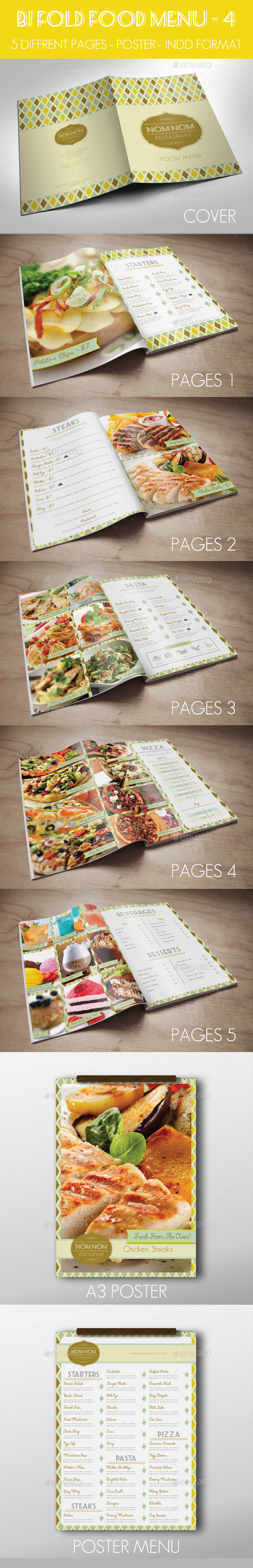 Bi Fold Food Menu - 4 - Food Menus Print Templates