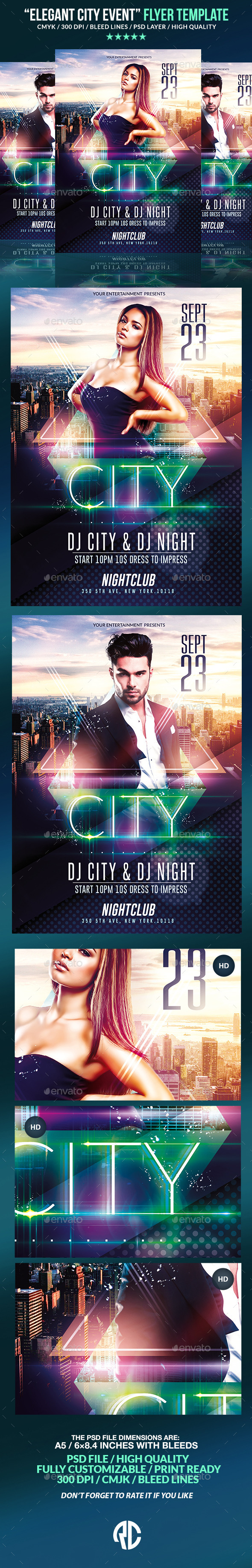 Elegant City Event | Psd Flyer Template - Clubs & Parties Events