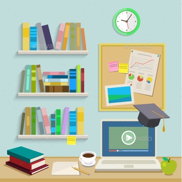 Workplace with Computer for Online Education - Backgrounds Business