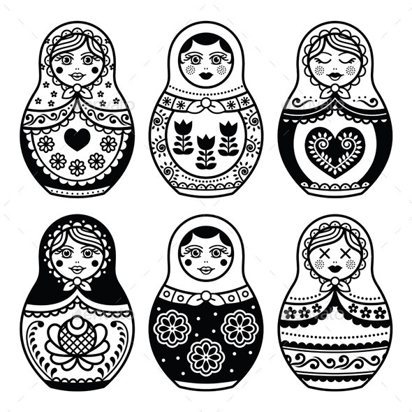 Matryoshka Russian Doll Icons Set - Decorative Symbols Decorative