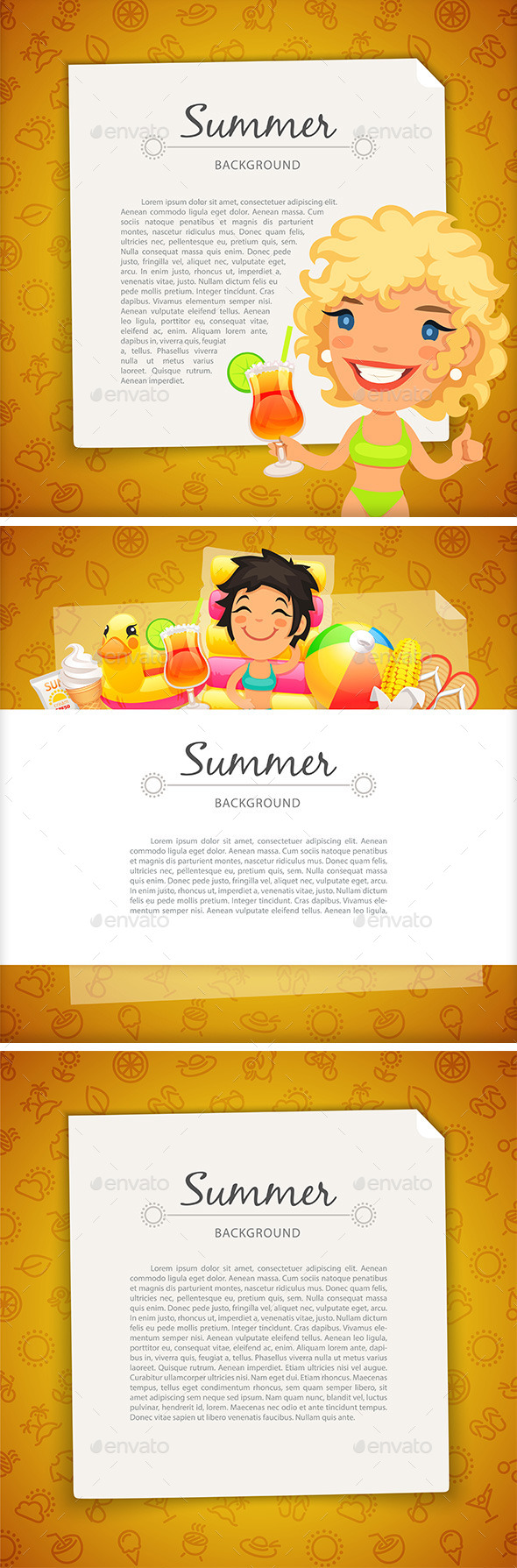Colorful Summer Background with Young Woman - Backgrounds Decorative