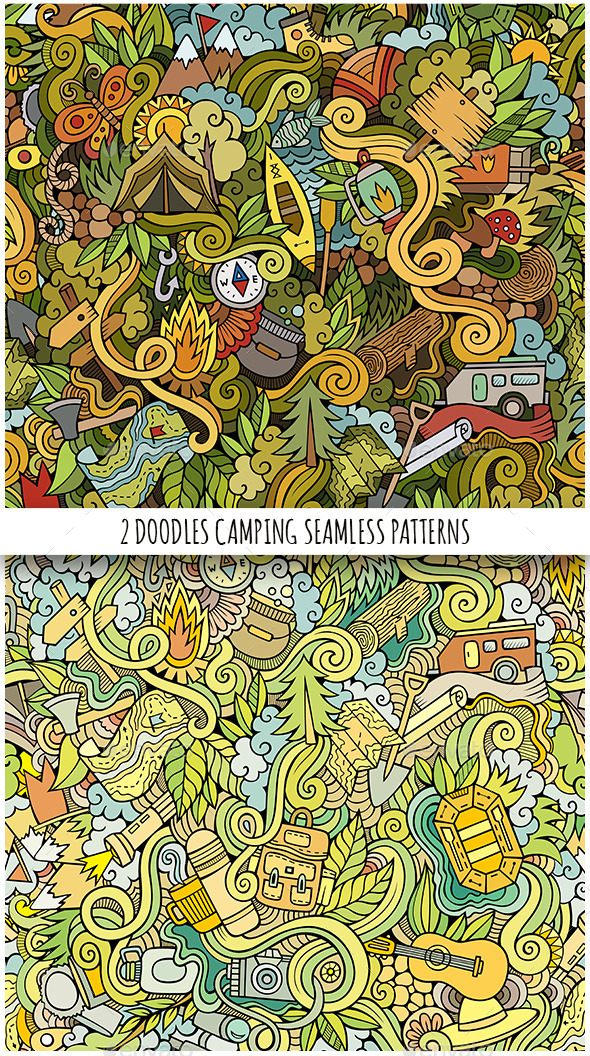 2 Camping Doodles Seamless Patterns - Nature Conceptual