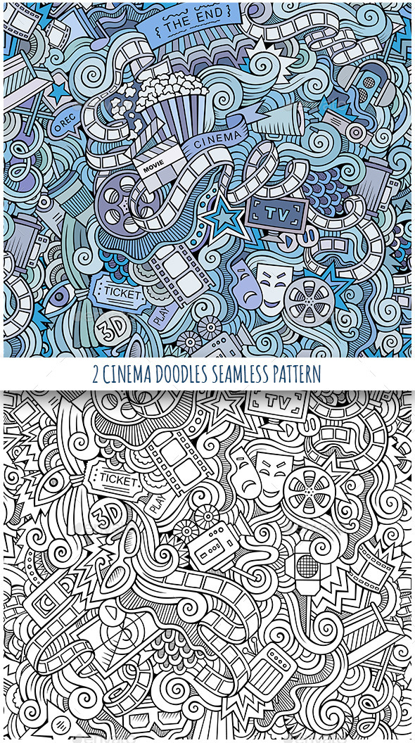 2 Cinema Doodles Seamless Patterns - Media Technology