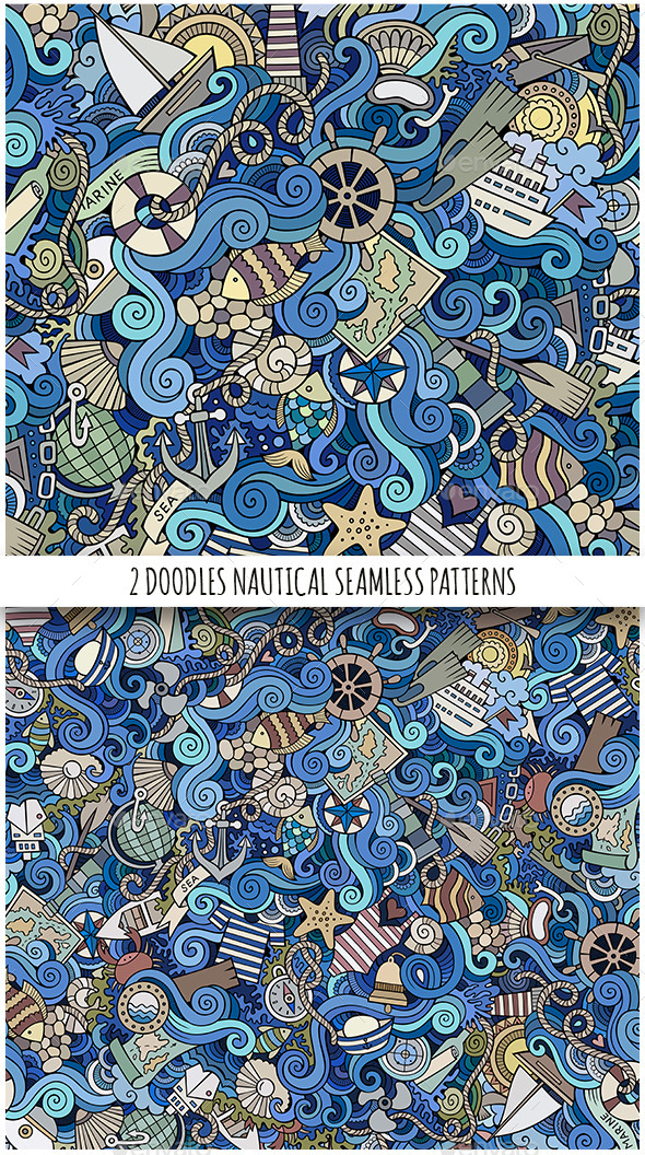 2 Nautical Doodles Seamless Patterns - Travel Conceptual