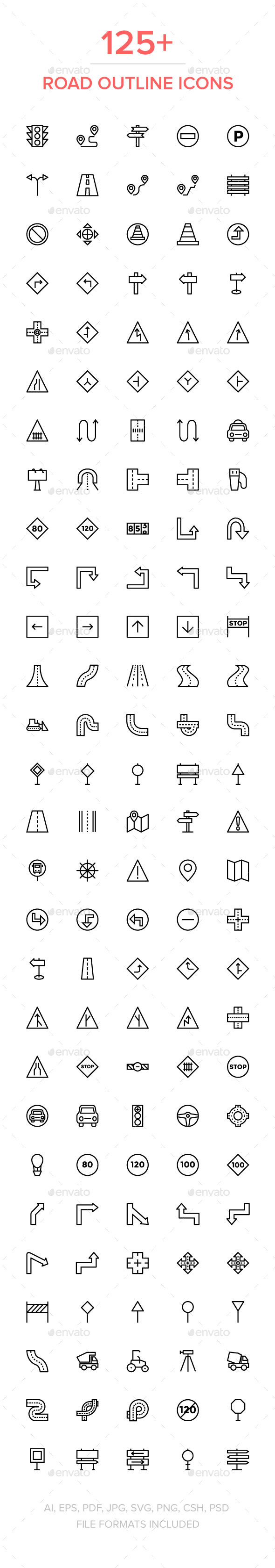 125+ Road Outline Vector Icons - Icons