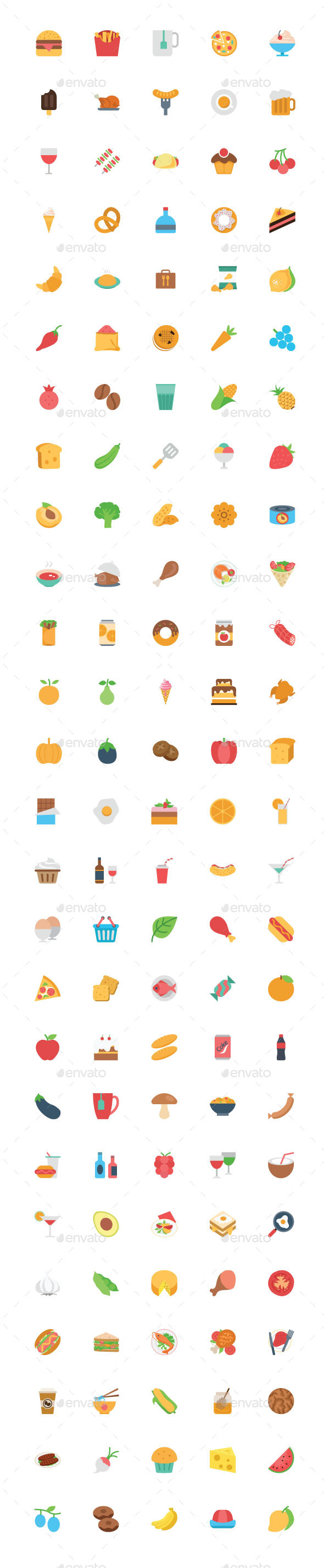 125+ Flat Food Vector Icons - Food Objects