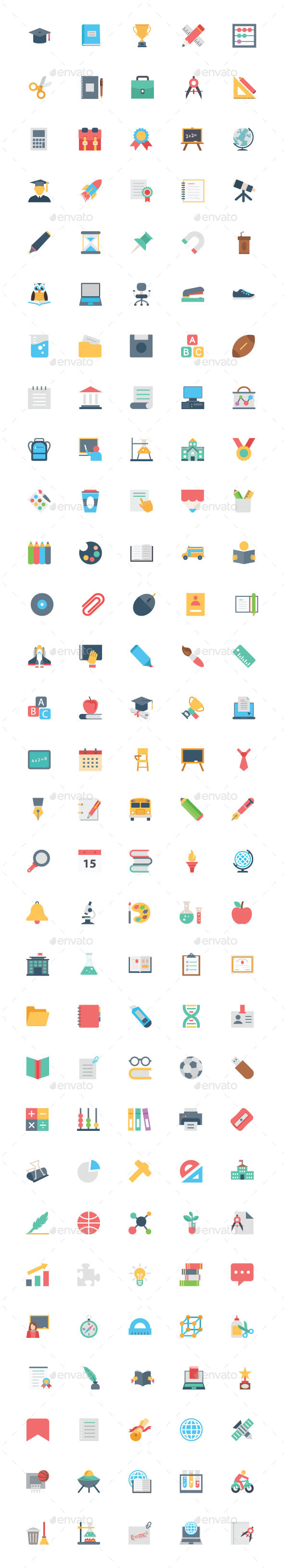 150 Flat Education Vector Icons - Icons