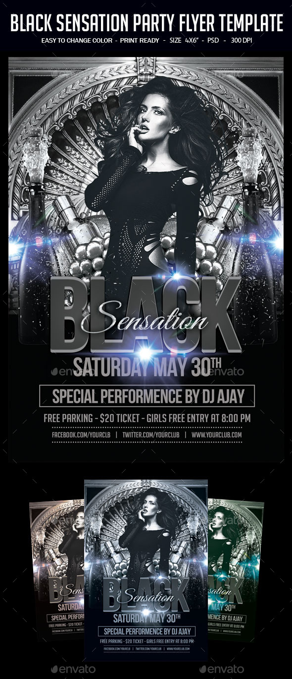 Black Sensation Party Flyer Template - Clubs & Parties Events