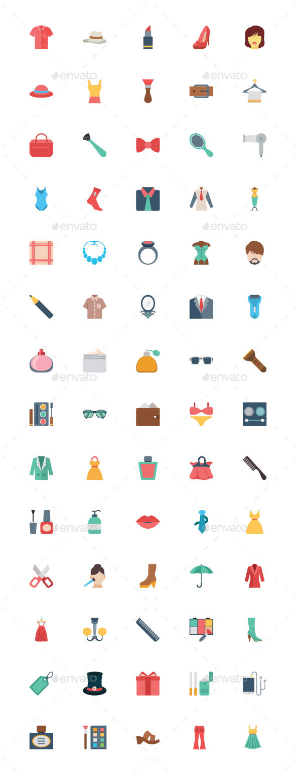 50+ Flat Fashion Vector Icons - Man-made objects Objects