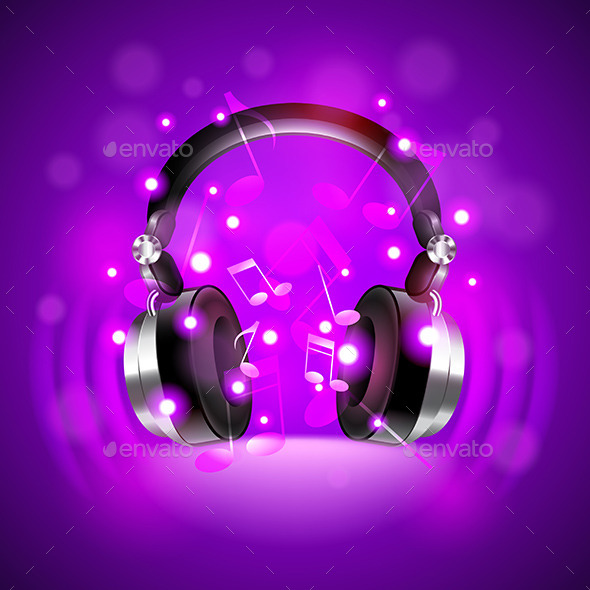 Headphones on Dark Glowing Background - Backgrounds Decorative