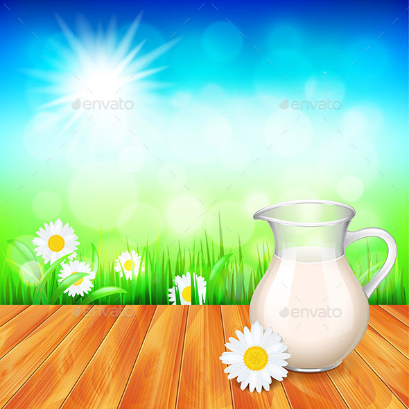 Milk Jug on Wooden Table Nature Background - Food Objects