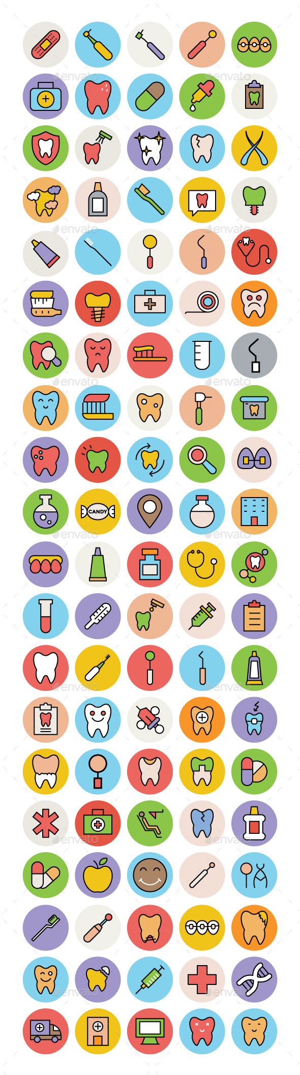 100 Dental Colored Vector Icons - Icons