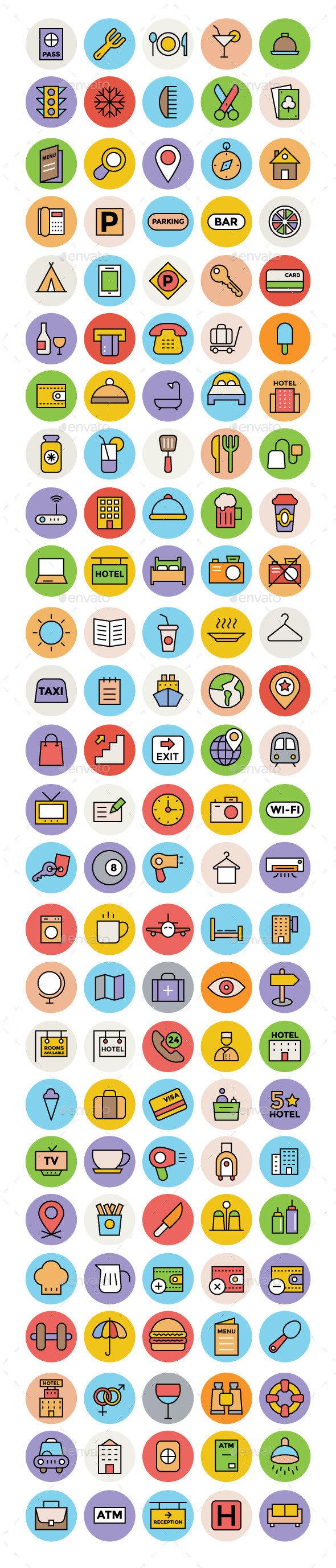 125+ Hotel and Restaurant Vector Icons - Objects Icons