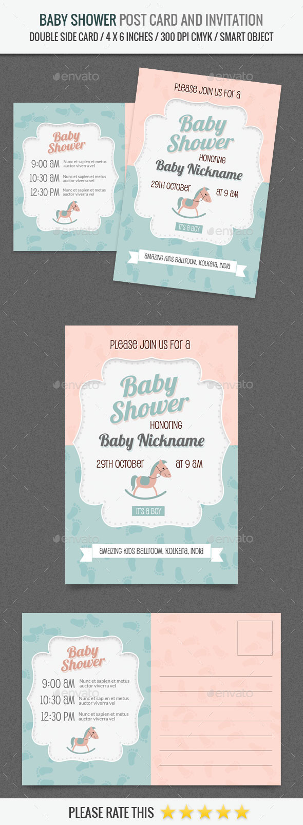 Baby Shower Post Card and Invitation Card Template - Invitations Cards & Invites