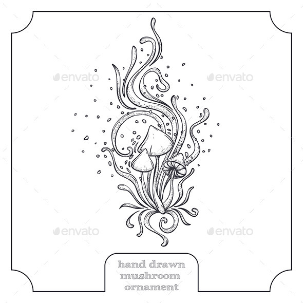 Mushroom and Abstract Pattern Three Black - Decorative Vectors