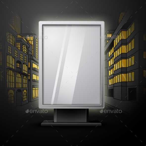 Blank White Vertical Billboard On Night City Scape - Borders Decorative