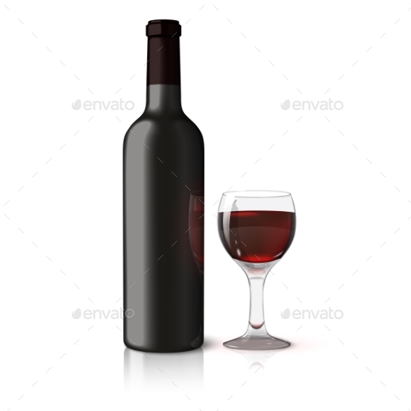 Blank Black Bottle for Red Wine with Glass - Man-made Objects Objects