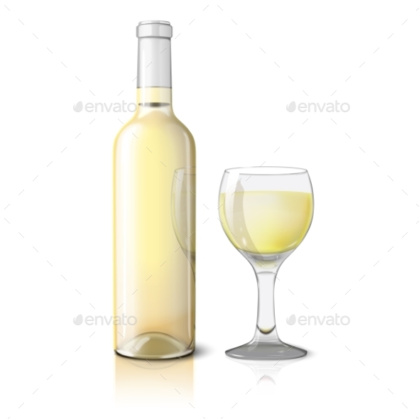 Blank Realistic Bottle for Wine with Glass - Man-made Objects Objects