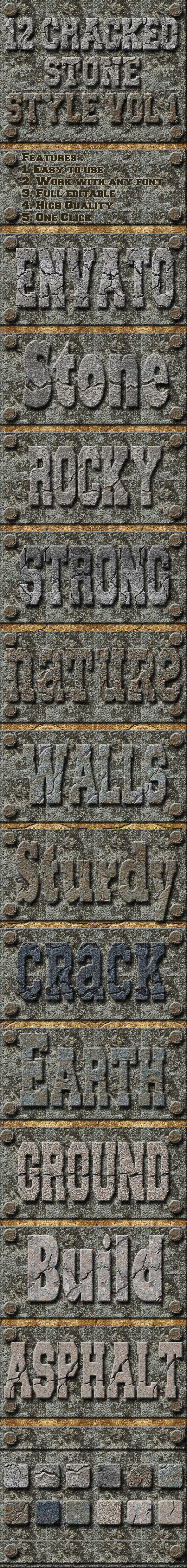 12 Cracked Stones Text Effect Style Vol 1 - Styles Photoshop
