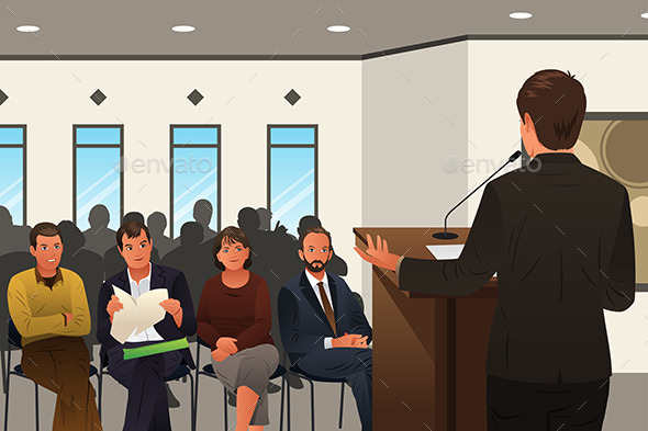 Businessman Speaking at a Podium in a Conference - Business Conceptual