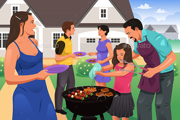 Friends Gather for BBQ Party - People Characters