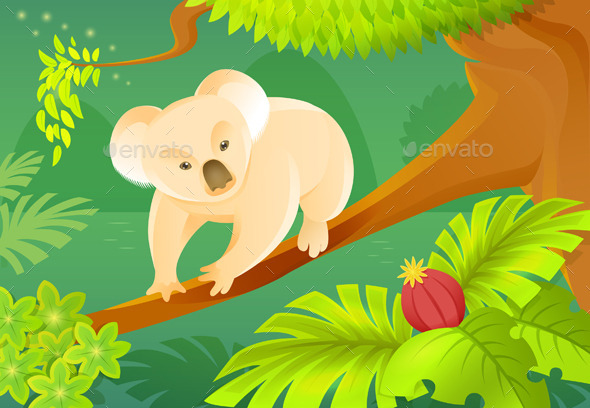 Cartoon Koala On A Jungle Background - Animals Characters