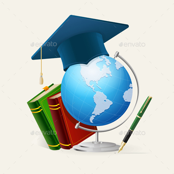 Graduation Cap, Stack of Books, Globe and Pen - Miscellaneous Conceptual