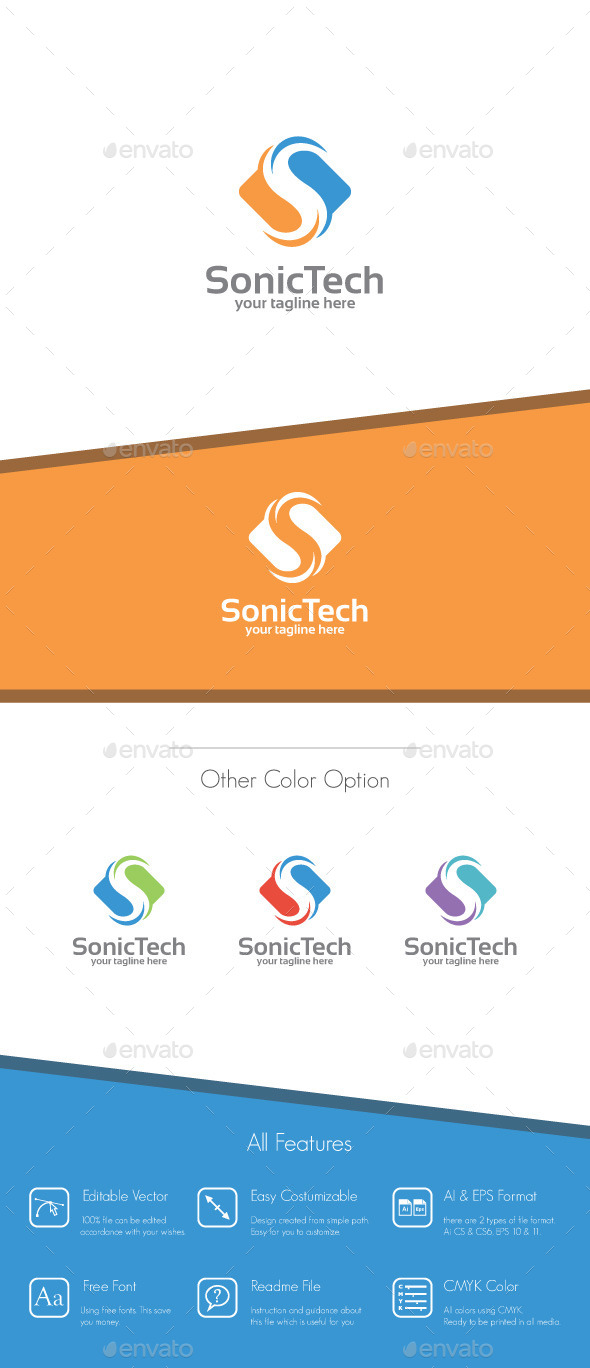 Sonic Tech - Letter S Logo - Letters Logo Templates