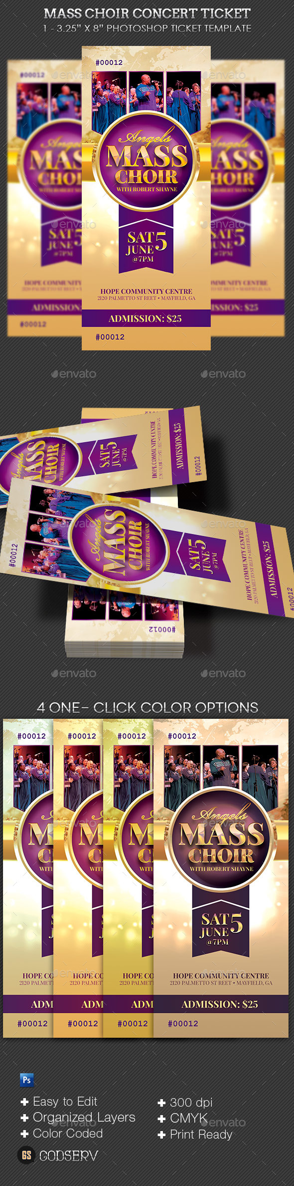 Mass Choir Concert Ticket Template - Cards & Invites Print Templates