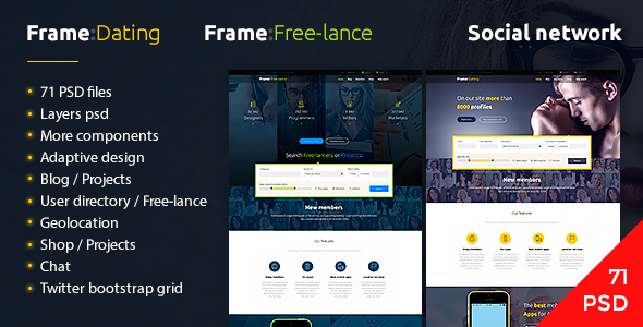 Frame Dating - Social Dating Network PSD - Miscellaneous PSD Templates