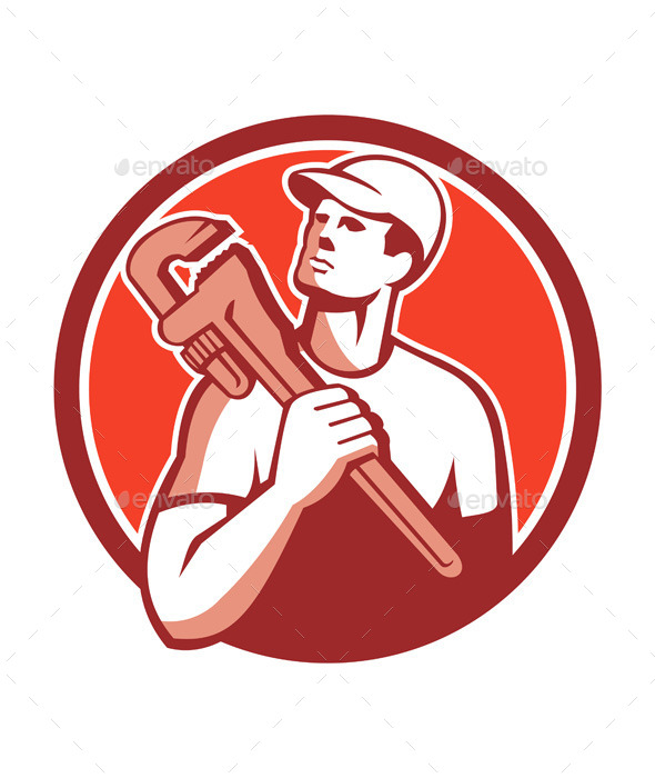 Tradesman Plumber Wrench Circle Retro - People Characters