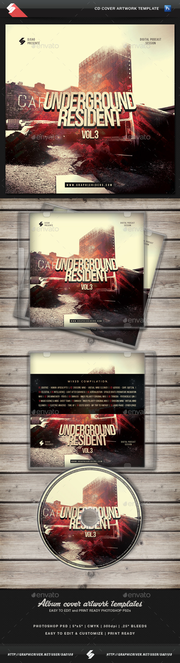 Underground Resident vol.3 - CD Cover Template - CD & DVD Artwork Print Templates